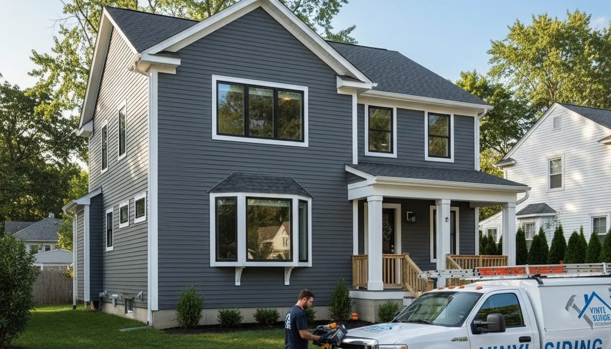 Professional vinyl siding installation on home exterior in Medford, MA